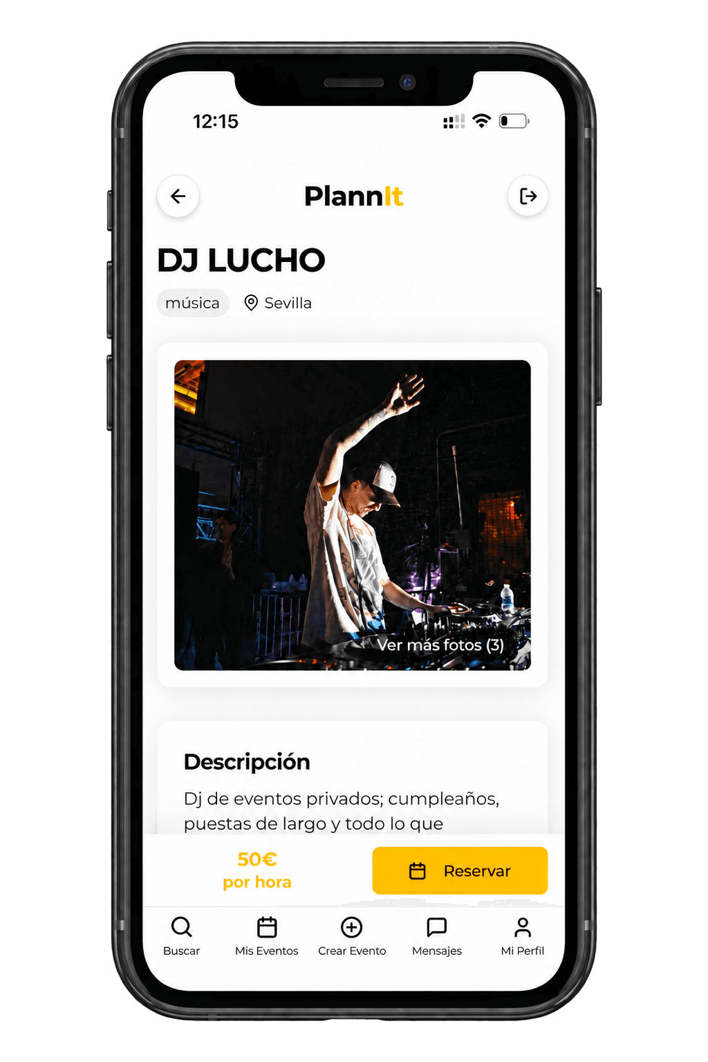 Ficha real del servicio DJ Lucho en la App de PlannIt